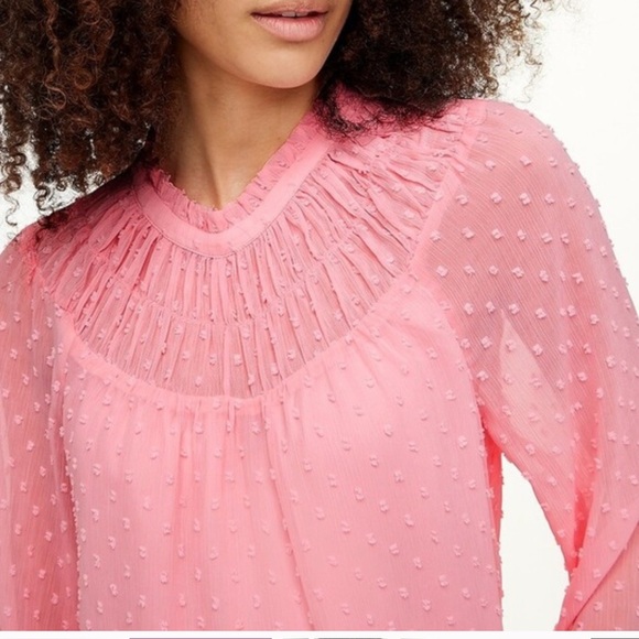 J.Crew Factory Women’s XS Pink Clip Dot Long Sleeve Blouse | Sheer Feminine Top - Picture 1 of 11